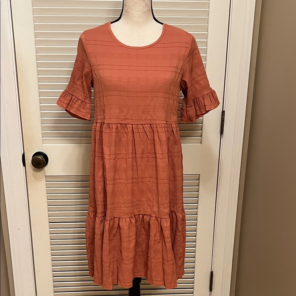 Ruffle Sleeve Dress in Terracotta, Size Small, NWOT